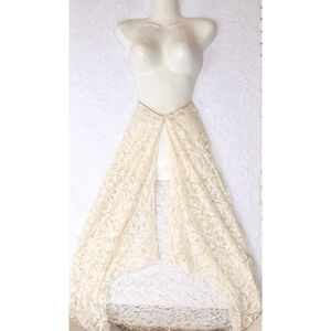 Handmade Ivory Lace Bridal Overskirt High Low Gold Thread Detachable Train